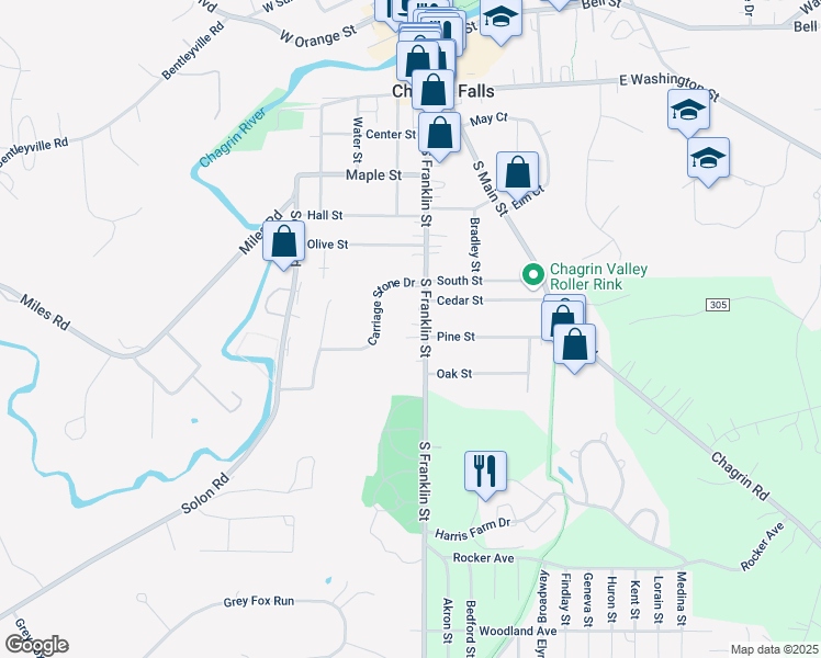map of restaurants, bars, coffee shops, grocery stores, and more near 73 Carriage Stone Drive in Chagrin Falls