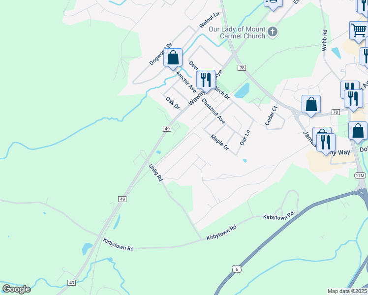 map of restaurants, bars, coffee shops, grocery stores, and more near 76 Uhlig Road in Middletown