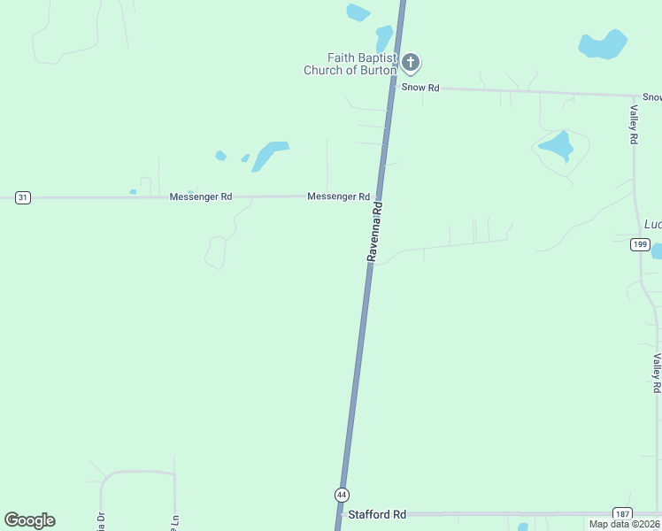 map of restaurants, bars, coffee shops, grocery stores, and more near 16374 Ravenna Road in Chagrin Falls