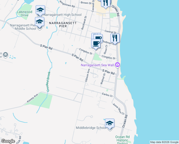 map of restaurants, bars, coffee shops, grocery stores, and more near 23 Garden Court Drive in Narragansett