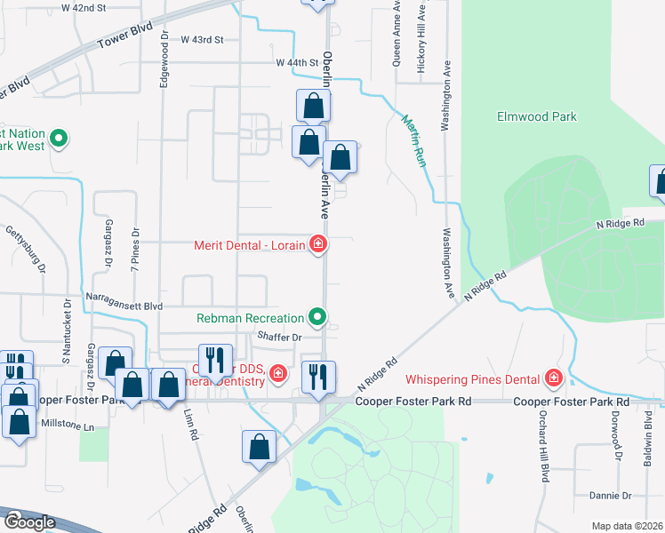 map of restaurants, bars, coffee shops, grocery stores, and more near 5065 Oberlin Avenue in Lorain