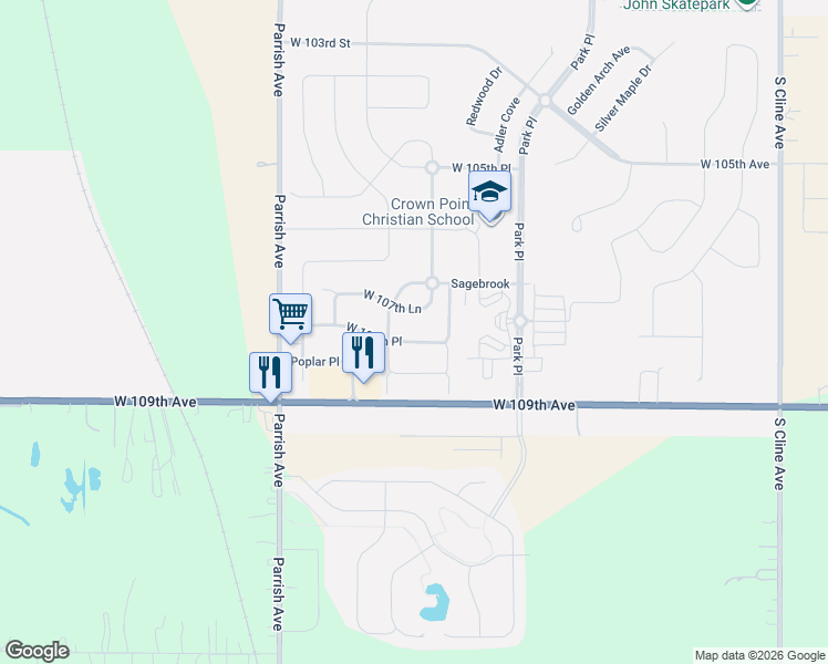 map of restaurants, bars, coffee shops, grocery stores, and more near 9136 West 107th Place in Saint John