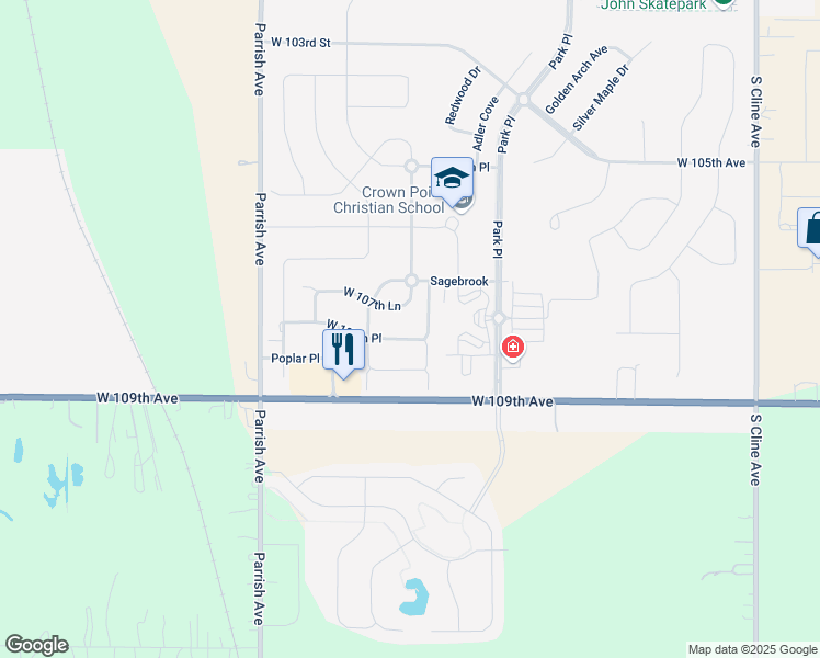 map of restaurants, bars, coffee shops, grocery stores, and more near 9136 West 107th Place in Saint John