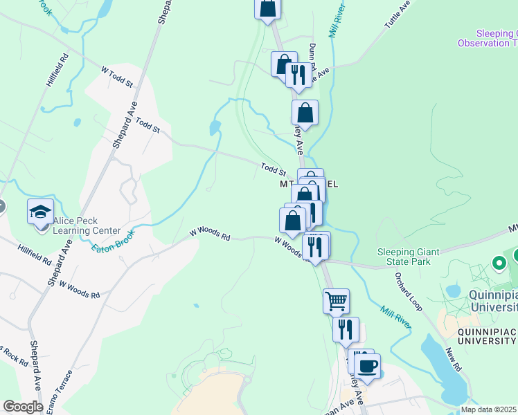 map of restaurants, bars, coffee shops, grocery stores, and more near 36 Todd Street in Hamden