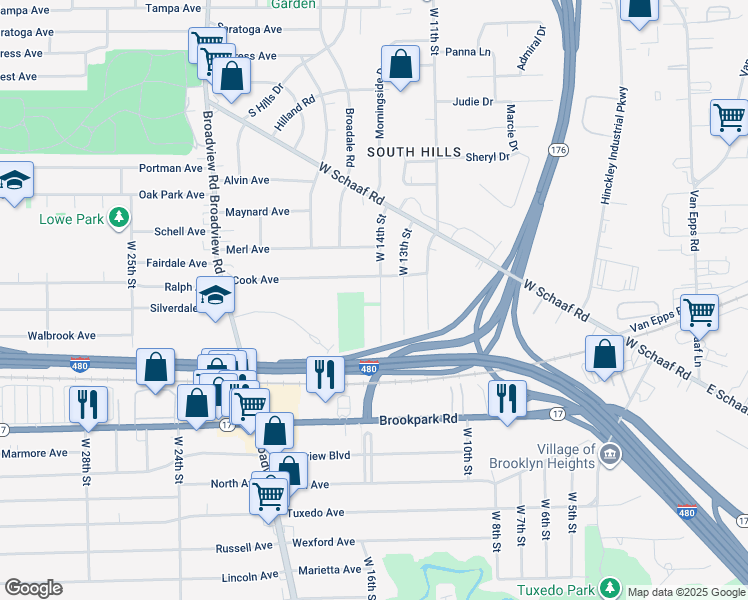 map of restaurants, bars, coffee shops, grocery stores, and more near 4918 West 14th Street in Cleveland