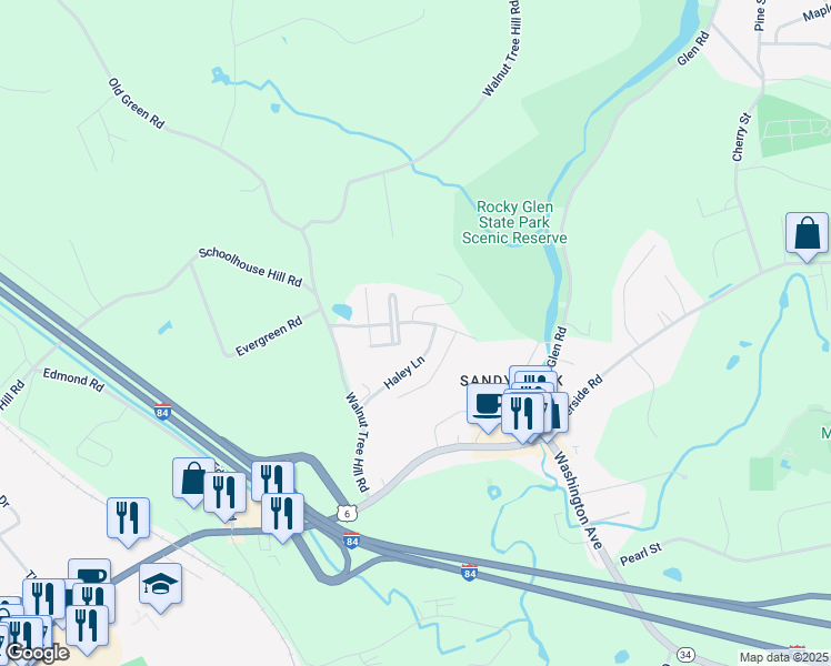 map of restaurants, bars, coffee shops, grocery stores, and more near 120 Haley Lane in Newtown