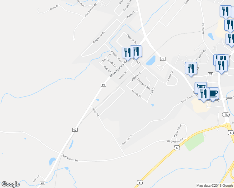 map of restaurants, bars, coffee shops, grocery stores, and more near 76 Uhlig Road in Middletown