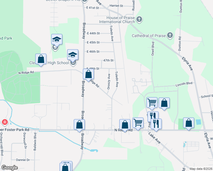 map of restaurants, bars, coffee shops, grocery stores, and more near 5030 Oroszy Avenue in Lorain