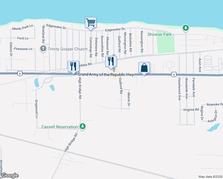 map of restaurants, bars, coffee shops, grocery stores, and more near 3704 Elizabeth Drive in Vermilion