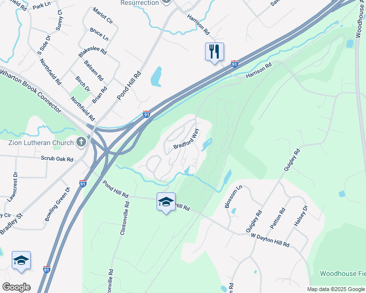 map of restaurants, bars, coffee shops, grocery stores, and more near 547 Pilgrims Harbor in Wallingford