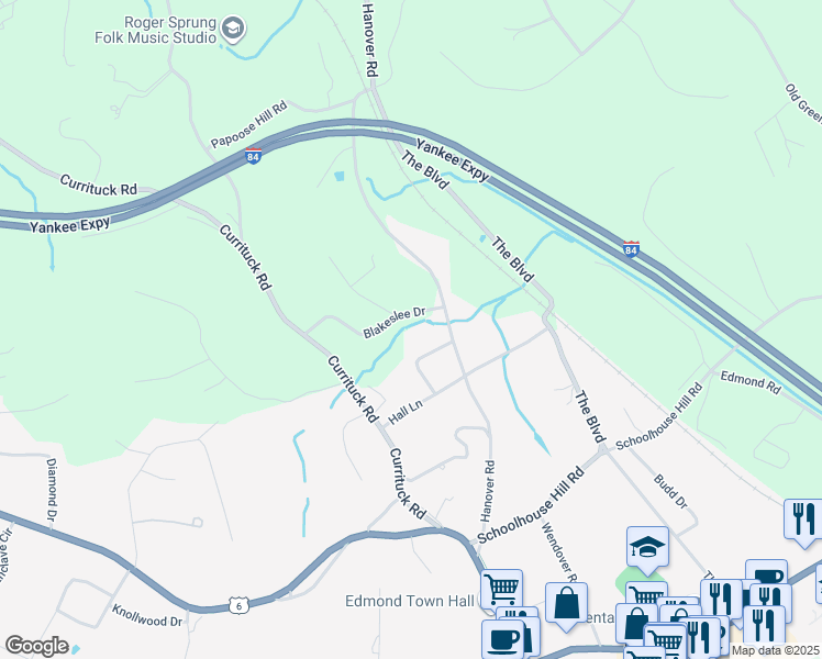 map of restaurants, bars, coffee shops, grocery stores, and more near 2 Newfield Lane in Newtown