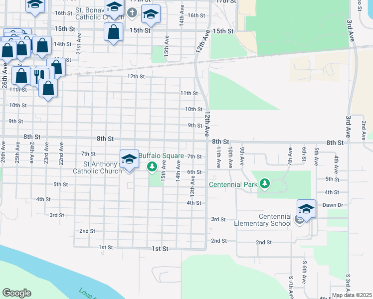 map of restaurants, bars, coffee shops, grocery stores, and more near 1319 8th Street in Columbus