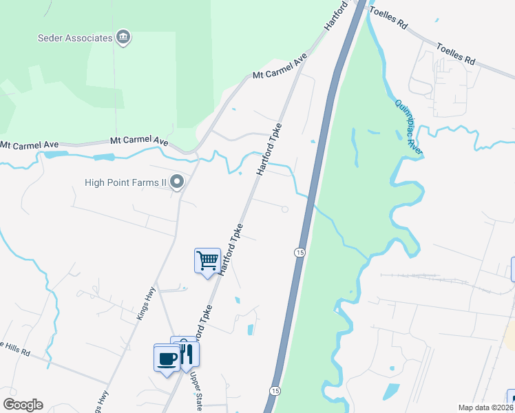 map of restaurants, bars, coffee shops, grocery stores, and more near 1 Leighton Court in North Haven