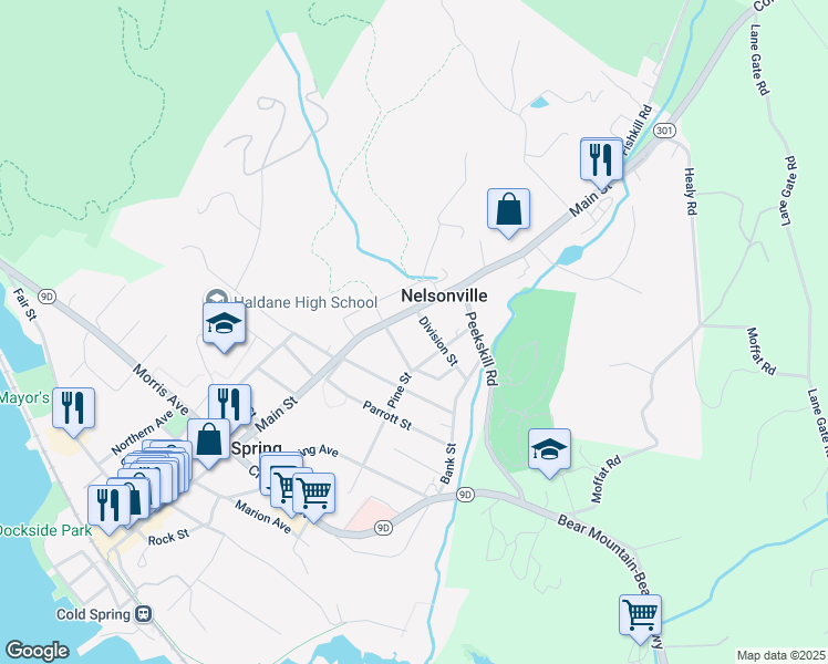 map of restaurants, bars, coffee shops, grocery stores, and more near in Nelsonville