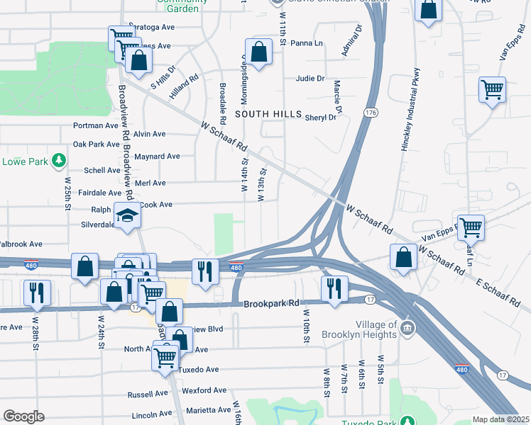 map of restaurants, bars, coffee shops, grocery stores, and more near 4857 West 13th Street in Cleveland