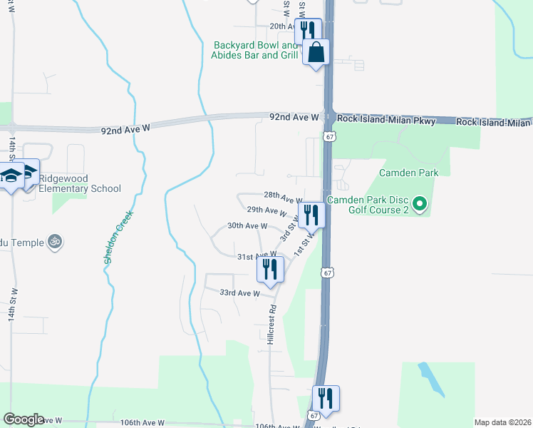 map of restaurants, bars, coffee shops, grocery stores, and more near 407 29th Avenue West in Milan