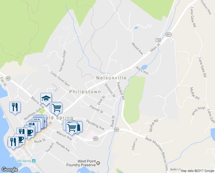 map of restaurants, bars, coffee shops, grocery stores, and more near 7 Division Street in Nelsonville