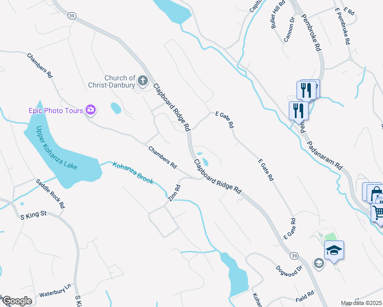 map of restaurants, bars, coffee shops, grocery stores, and more near 76c Clapboard Ridge Road in Danbury