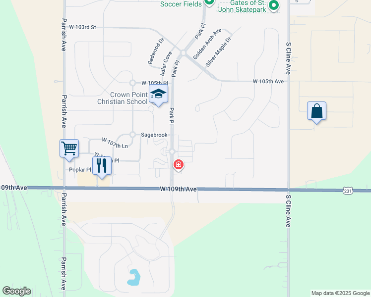 map of restaurants, bars, coffee shops, grocery stores, and more near 17001-17099 Park Place in Saint John