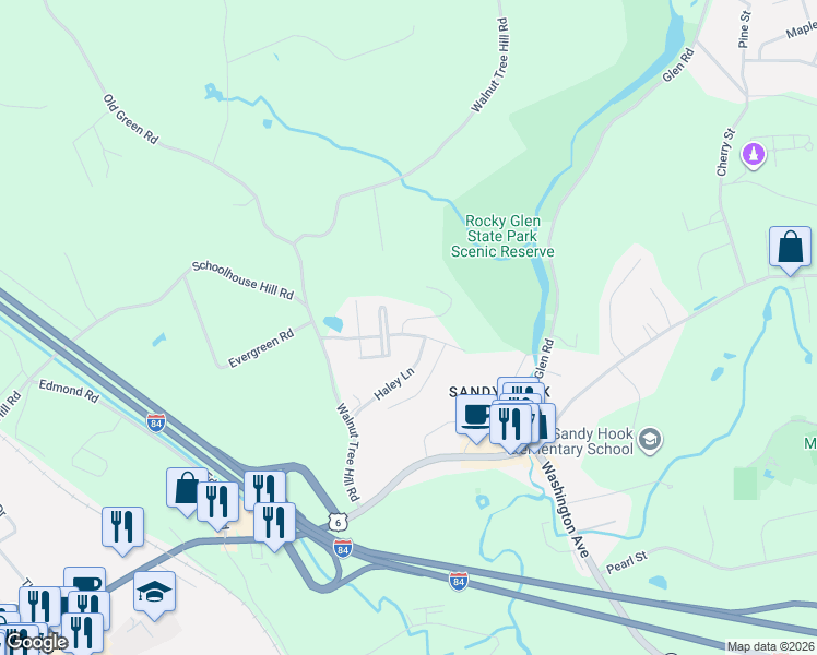 map of restaurants, bars, coffee shops, grocery stores, and more near 122 Louis Hill Road in Newtown