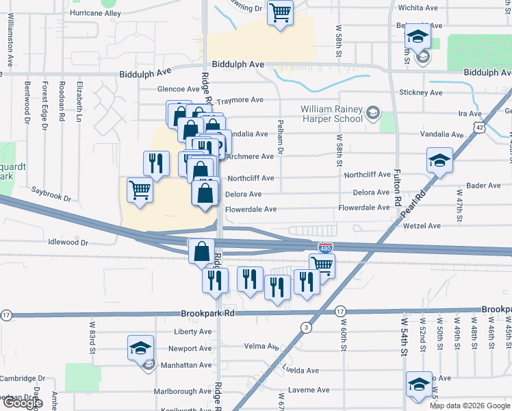 map of restaurants, bars, coffee shops, grocery stores, and more near 6503 Delora Avenue in Brooklyn