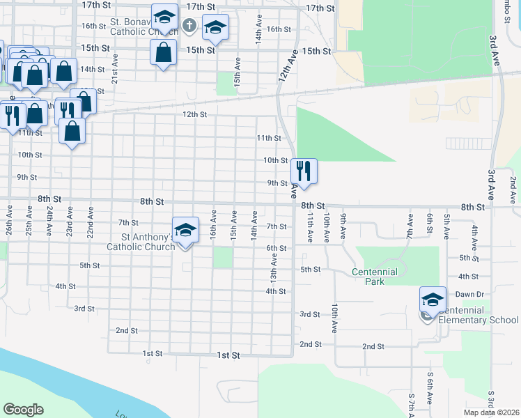 map of restaurants, bars, coffee shops, grocery stores, and more near 1319 8th Street in Columbus