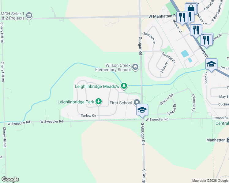 map of restaurants, bars, coffee shops, grocery stores, and more near 16104 Carlow Circle in Manhattan