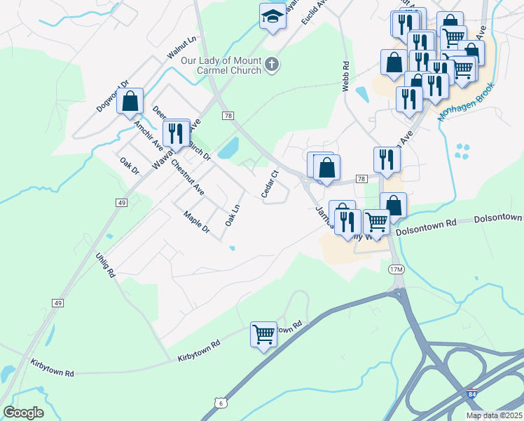 map of restaurants, bars, coffee shops, grocery stores, and more near 93 Peach Place in Middletown