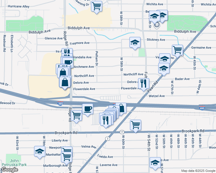map of restaurants, bars, coffee shops, grocery stores, and more near 6033 Delora Avenue in Brooklyn