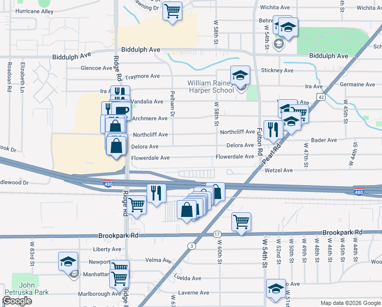 map of restaurants, bars, coffee shops, grocery stores, and more near 6033 Delora Avenue in Brooklyn