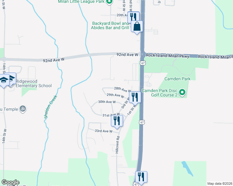 map of restaurants, bars, coffee shops, grocery stores, and more near 407 29th Avenue West in Milan