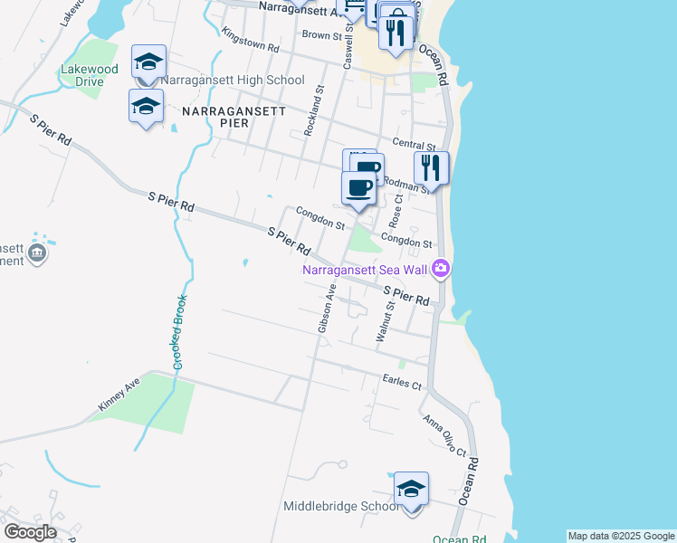 map of restaurants, bars, coffee shops, grocery stores, and more near 10 Gibson Avenue in Narragansett