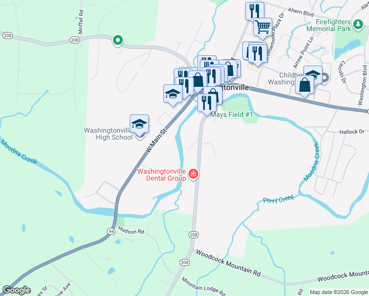 map of restaurants, bars, coffee shops, grocery stores, and more near 20 South Street in Washingtonville
