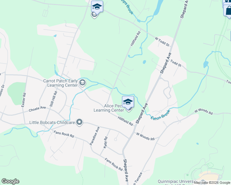 map of restaurants, bars, coffee shops, grocery stores, and more near 215 Hillfield Road in Hamden