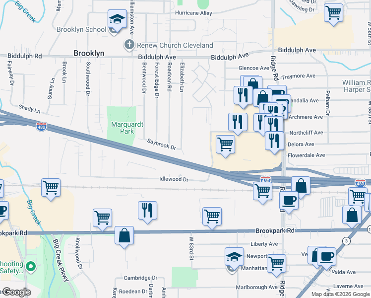 map of restaurants, bars, coffee shops, grocery stores, and more near 4831 Elizabeth Ln in Brooklyn