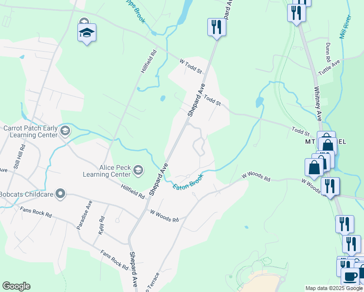 map of restaurants, bars, coffee shops, grocery stores, and more near 1873 Shepard Avenue in Hamden