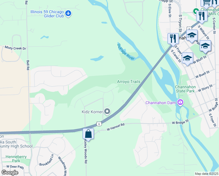 map of restaurants, bars, coffee shops, grocery stores, and more near 25832 West Timber Ridge Drive in Channahon