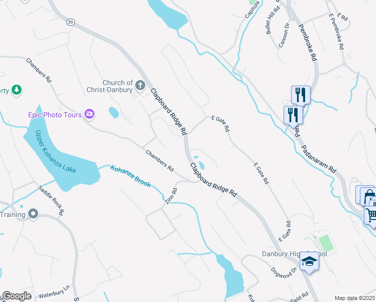 map of restaurants, bars, coffee shops, grocery stores, and more near 76c Clapboard Ridge Road in Danbury