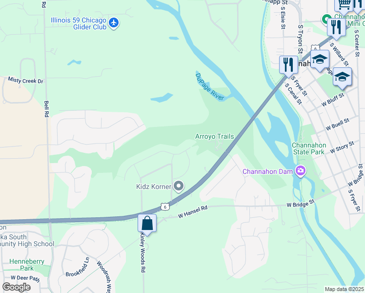 map of restaurants, bars, coffee shops, grocery stores, and more near 25832 West Timber Ridge Drive in Channahon