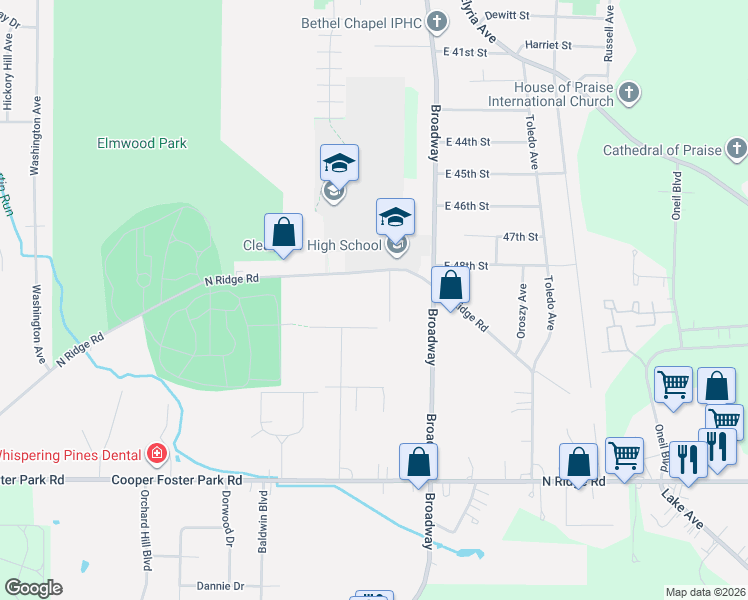 map of restaurants, bars, coffee shops, grocery stores, and more near 4930 Clearview Drive in Lorain
