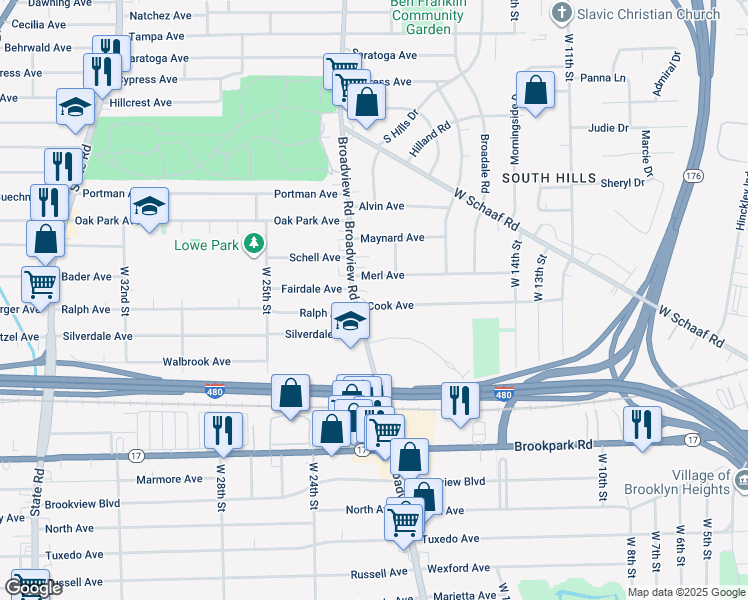 map of restaurants, bars, coffee shops, grocery stores, and more near 2014 Cook Avenue in Cleveland