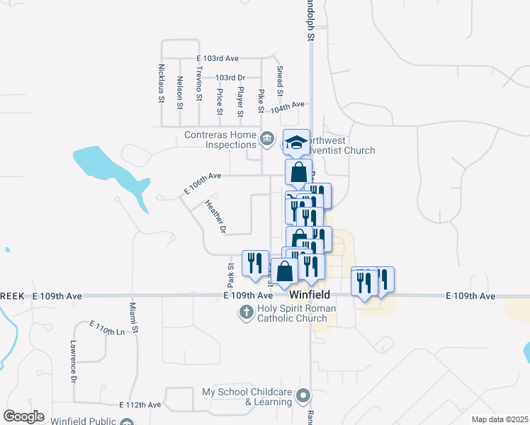 map of restaurants, bars, coffee shops, grocery stores, and more near 10726 Pike Street in Crown Point