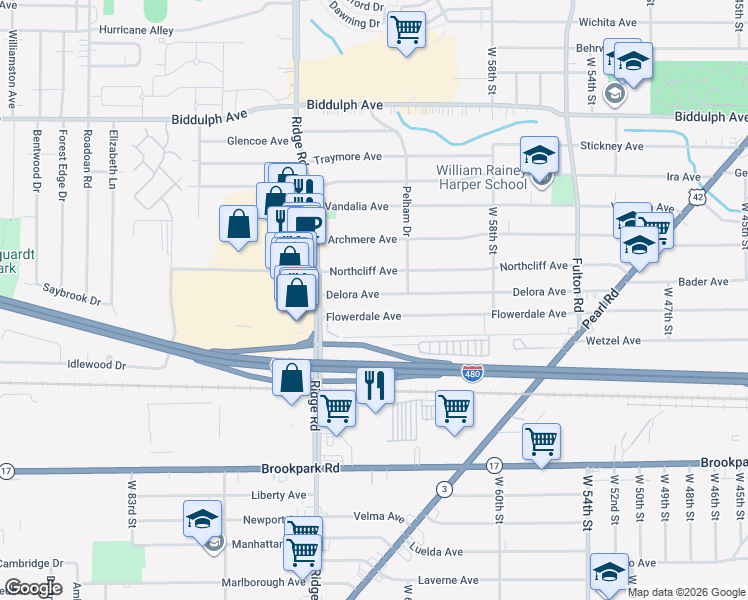 map of restaurants, bars, coffee shops, grocery stores, and more near 6503 Delora Avenue in Brooklyn