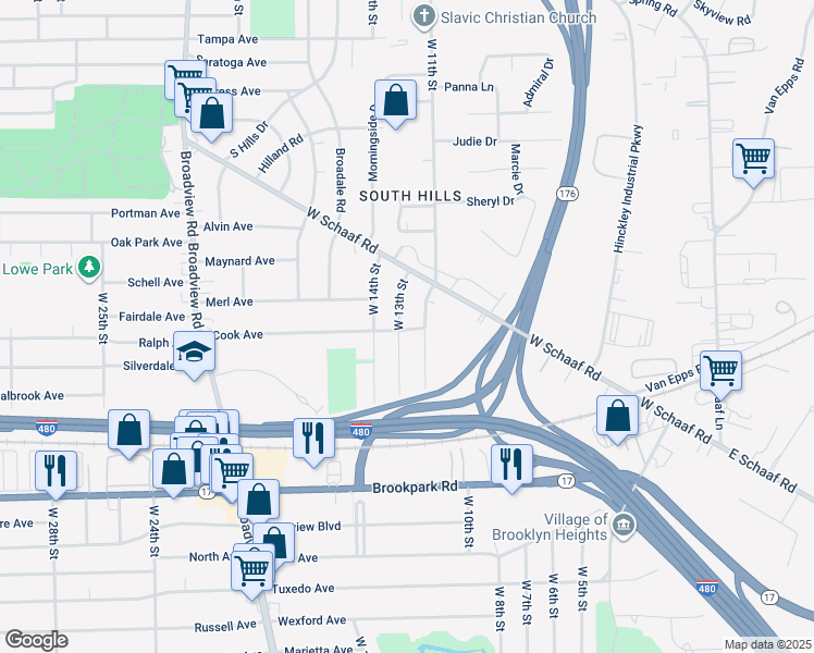 map of restaurants, bars, coffee shops, grocery stores, and more near 4857 West 13th Street in Cleveland