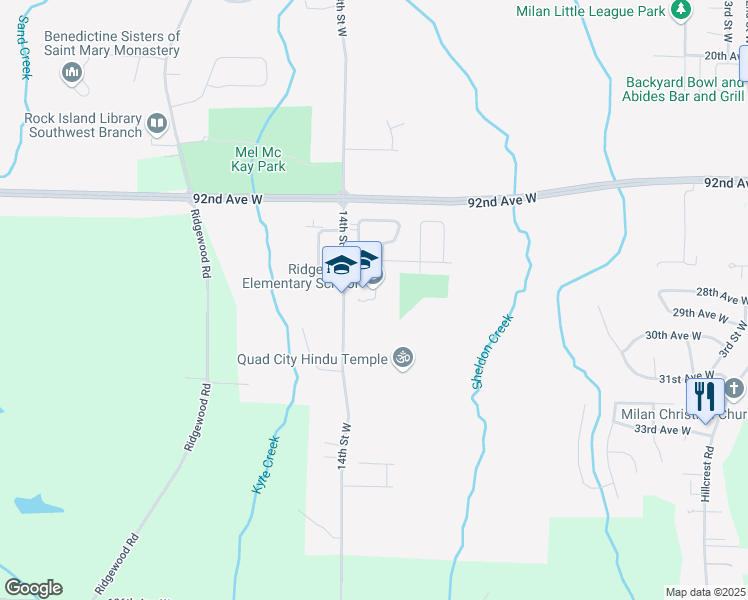 map of restaurants, bars, coffee shops, grocery stores, and more near 9607 14th Street West in Rock Island