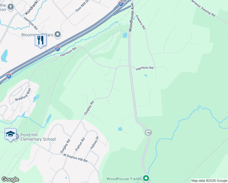 map of restaurants, bars, coffee shops, grocery stores, and more near 18 Quigley Road in Wallingford