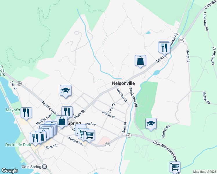 map of restaurants, bars, coffee shops, grocery stores, and more near 262 Main Street in Cold Spring