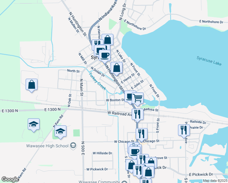 map of restaurants, bars, coffee shops, grocery stores, and more near 402 Hickory Street in Syracuse