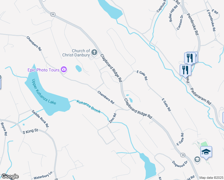 map of restaurants, bars, coffee shops, grocery stores, and more near 7 Ridgecrest Road in Danbury