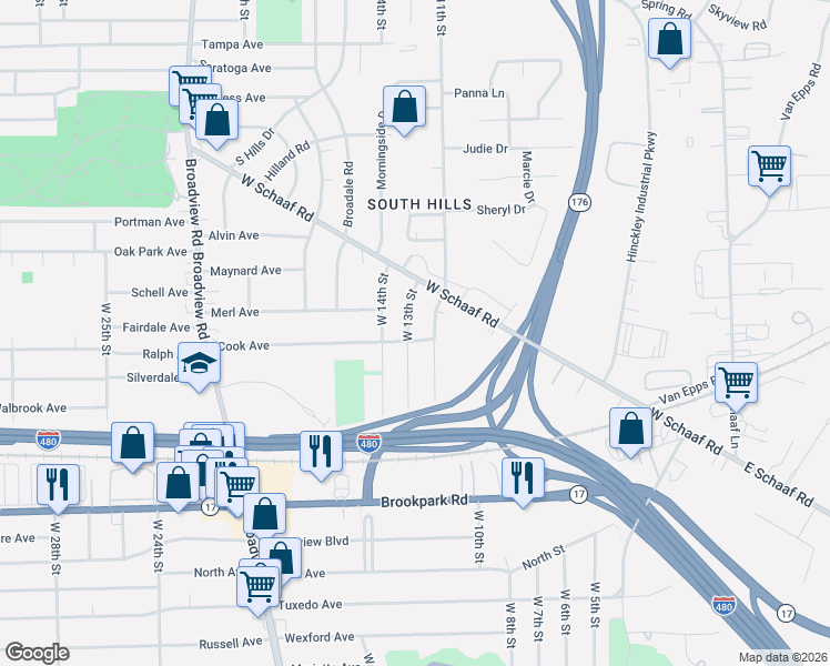 map of restaurants, bars, coffee shops, grocery stores, and more near 4857 West 13th Street in Cleveland